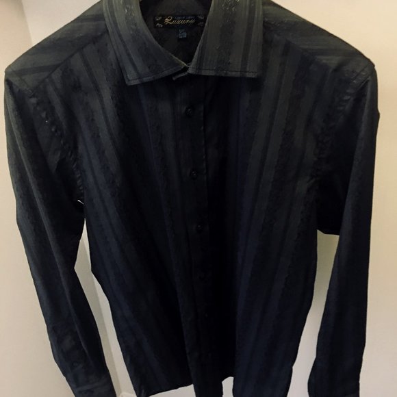 Point Zero Luxury Men's Motif Midnight Grey Dress Shirt - Picture 1 of 13